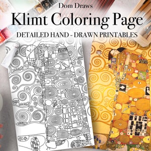 Gustav Klimt Coloring Detail Hand-Drawn Printable Page | The Embrace, Fulfillment (Digital PDF Download)
