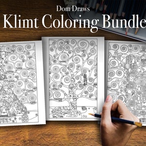 Gustav Klimt Coloring 3 Hand-Drawn Printable Pages | Stoclet Frieze Set (Digital PDF Download)
