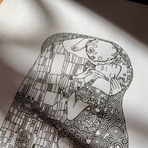 Adult Coloring Detail Hand-Drawn Gustav Klimt The Kiss, Printable Coloring Page Digital Download