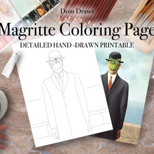 Adult Coloring Detailed Hand - Drawn Renè Magritte The Son of Man , Printable Coloring Page Digital Download