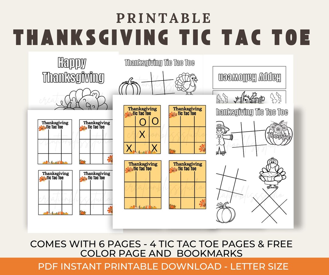 Thanksgiving Tic Tac Toe Printable Game for Kids, Fall Activity Pages ...