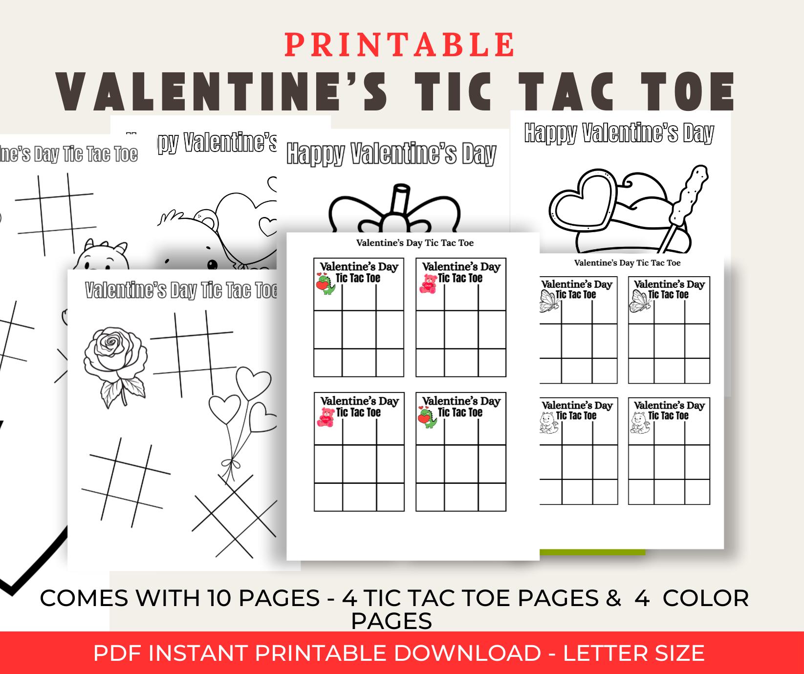 Valentine’s Day Tic Tac Toe Printable, Valentine Coloring Pages for ...