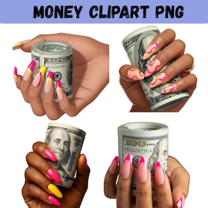 Black Female  Hand Holding Money| Money Clipart Female | Girl Holding Money Roll PNG | 4 Styles | High-Quality Transparent Background