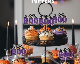 Boo Halloween Cupcake Toppers Printable | 2.4x2.7 Inch Party Decor | Halloween Cupcake Decorations | Instant Download | FREE Bookmarks