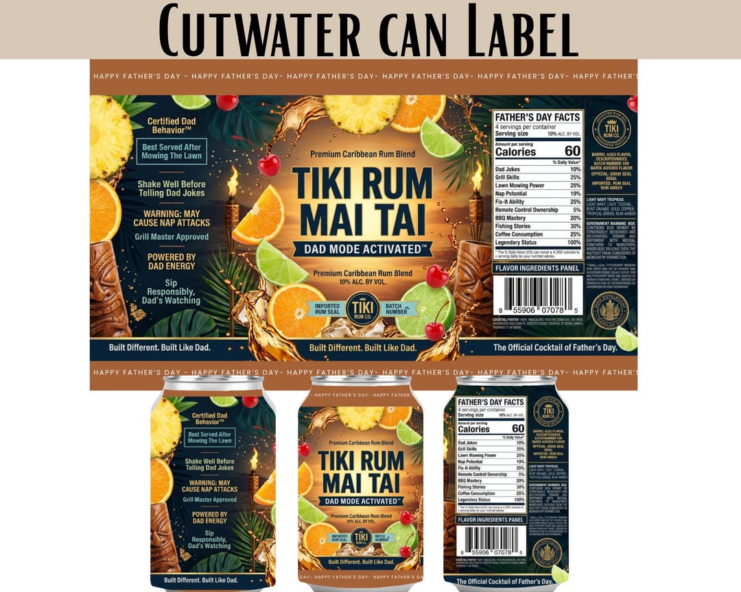 Father’s Day Cutwater Can Label -tiki Rum Mai Tai Dad Mode Activated ...