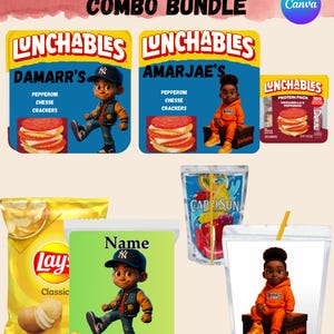Modelli modificabili Lunchable 3 dimensioni / Etichette personalizzate Canva / Modello Capri Sun / Modello per sacchetto di patatine / Pranzo di ritorno a scuola