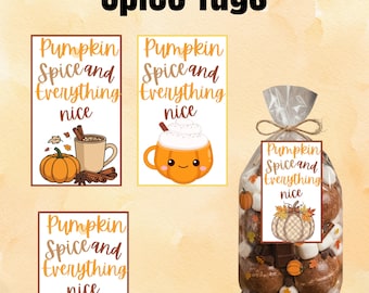 Printable Pumpkin Spice Gift Tags, Fall Treat Tags, Pumpkin Spice and Everything Nice, Autumn Printable Tags, Instant Download, Plus Freebie