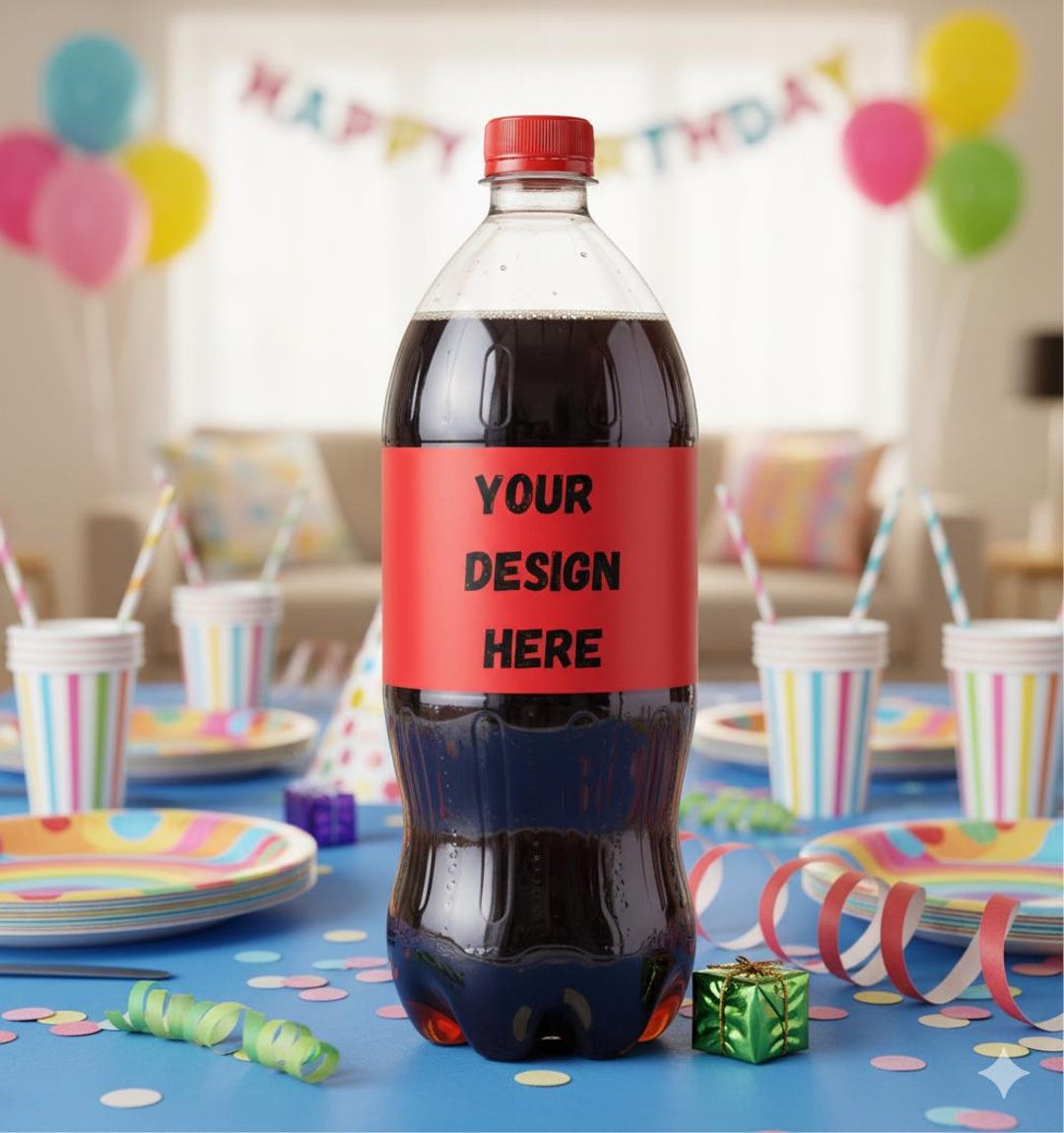 2 Liter Soda Bottle Label Template | Canva Editable Party Bottle Wraps ...