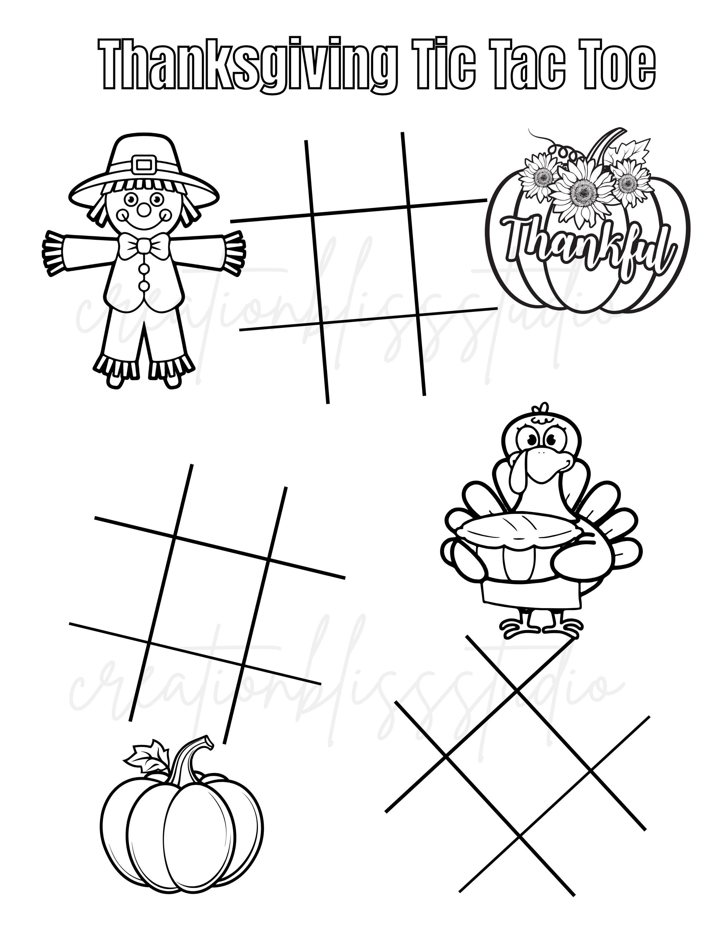 Thanksgiving Tic Tac Toe Printable Game for Kids, Fall Activity Pages ...