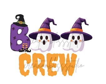 Boo Crew PNG SVG Halloween Shirt Design | Cute Ghosts & Witch Hat Clipart | Digital Download for Cricut or Silhouette