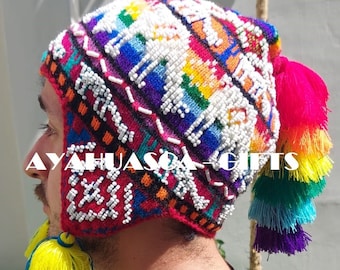 Genuine peruvian hat, unisex peruvian hat, handknitted, Colorful hat, peruvian chullos, hats earflaps Andean, Peruvian chullo hat