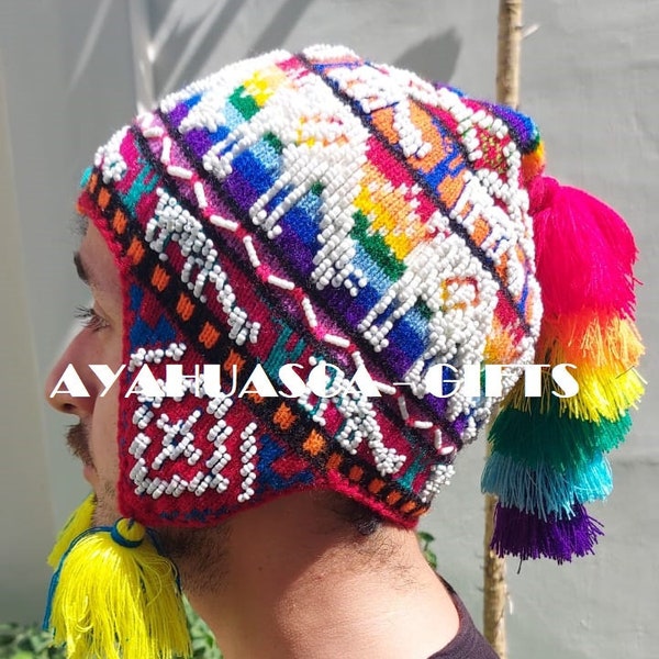 Véritable chapeau péruvien, chapeau péruvien unisexe, tricoté à la main, chapeau coloré, chullos péruviens, chapeaux à oreilles andines, chapeaux chullo péruviens