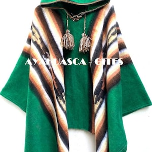 Green Military Alpaca Poncho for men and woman, Length 67 Width 57 poncho alpaca wool peru poncho winter shawl ethnic peruvian ponchos Green