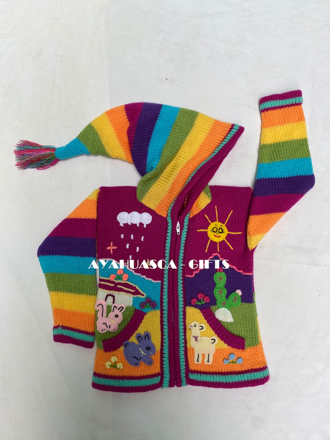 Children's Cardigan Kids Hooded Sweater Knitted Jacket Etsy
