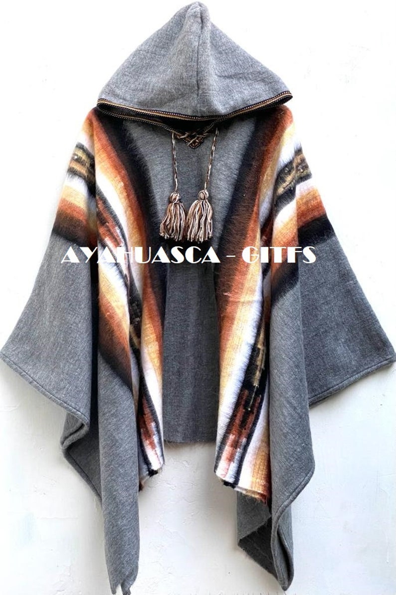 Green Military Alpaca Poncho for men and woman, Length 67 Width 57 poncho alpaca wool peru poncho winter shawl ethnic peruvian ponchos Gray