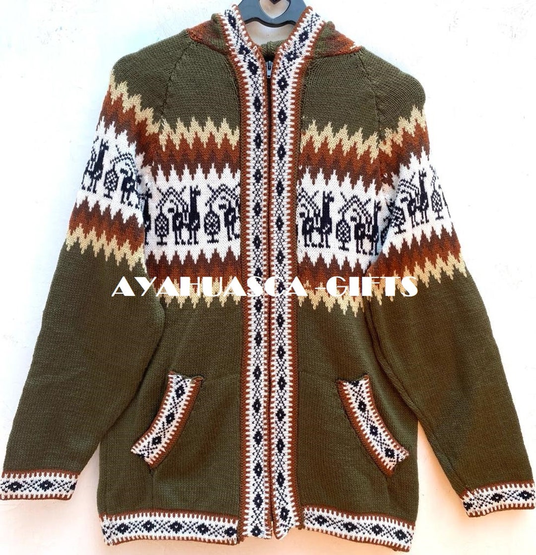 Green Military Alpaca Sweater, Peruvian Sweater, Unisex Sweater, Peruvian Alpaca Sweater