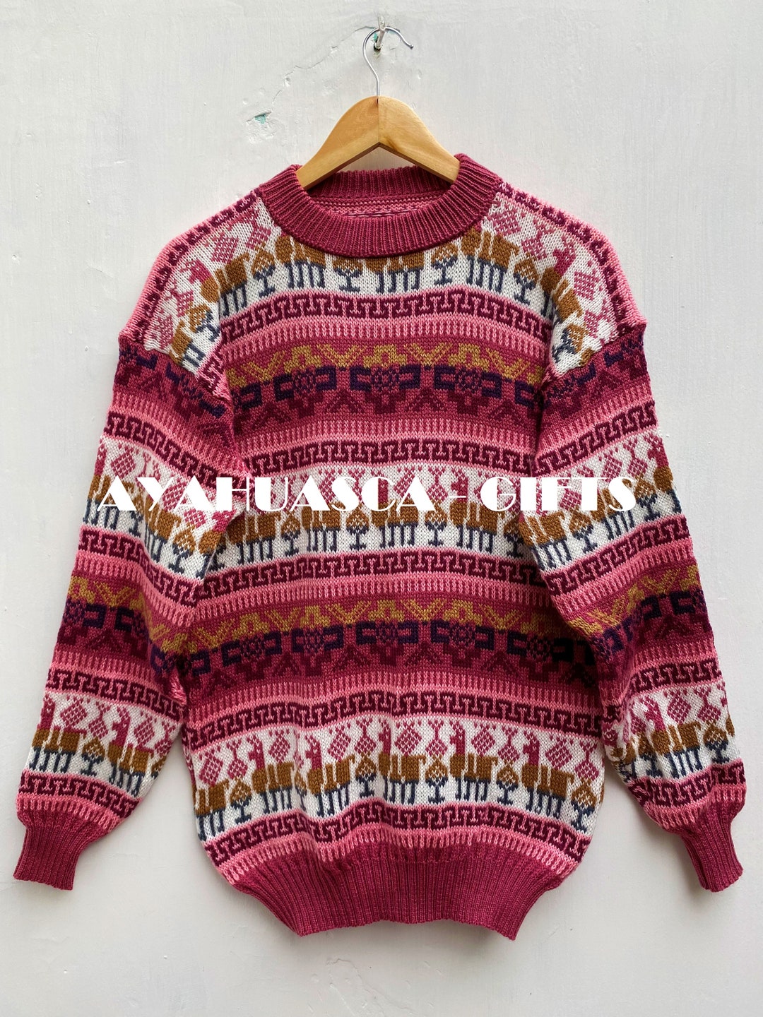 Pink Alpaca Sweater Peruvian Sweater Unisex Sweater - Etsy