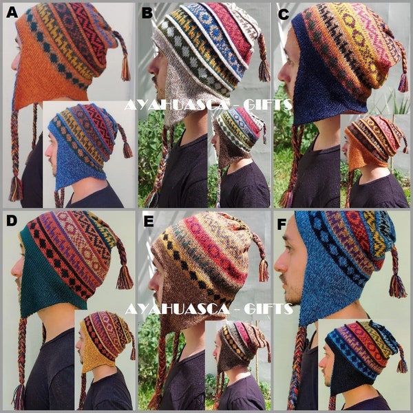 Chapeau En Alpaga Réversible Péruvien Unisexe avec Oreilles 100% bébé alpaga, Chapeau Soft Fleece Beanie, réversible 2 couleurs & 2 designs en 1 chapeau