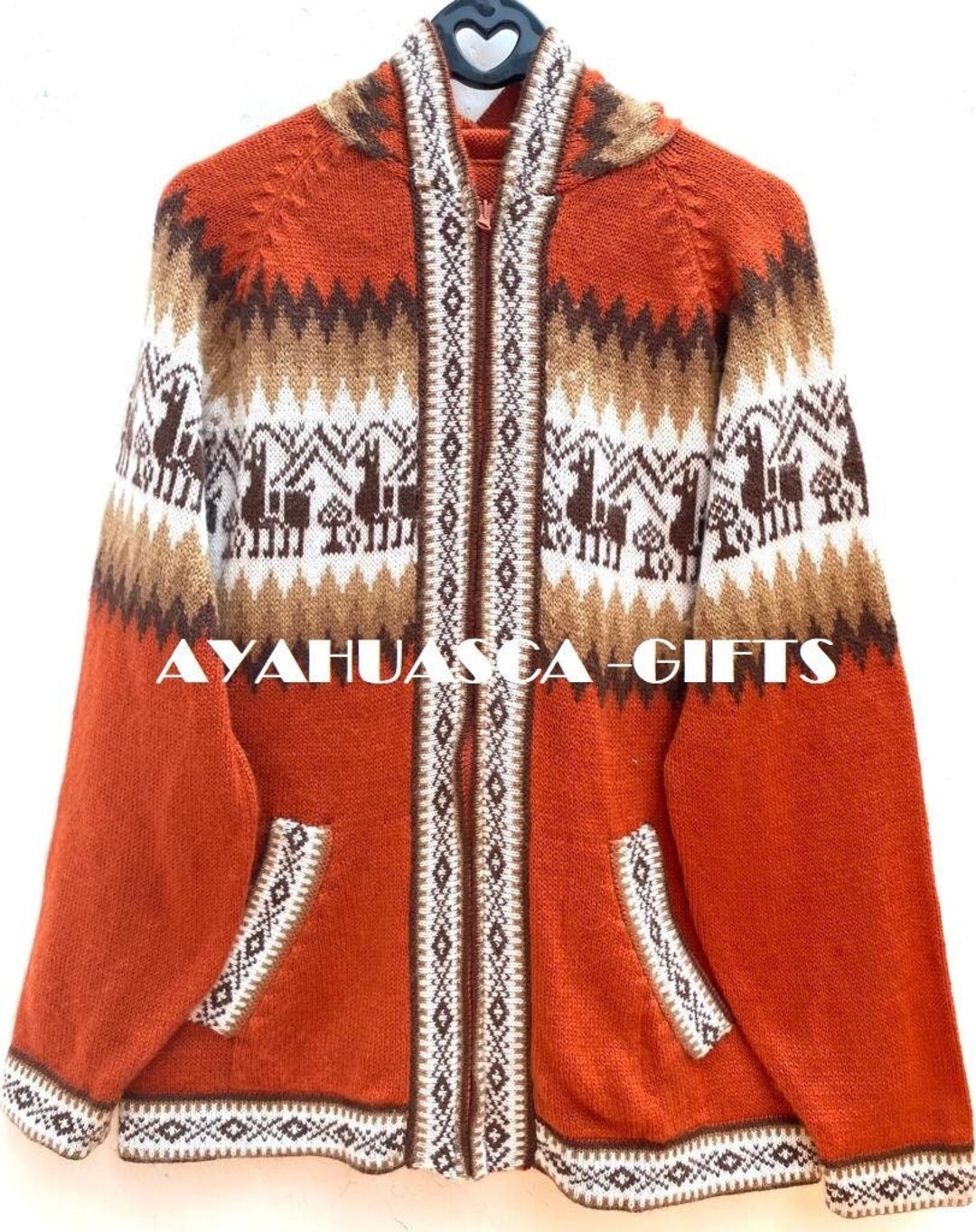 Orange Alpaca Sweater, Peruvian Sweater, Unisex Sweater, Peruvian