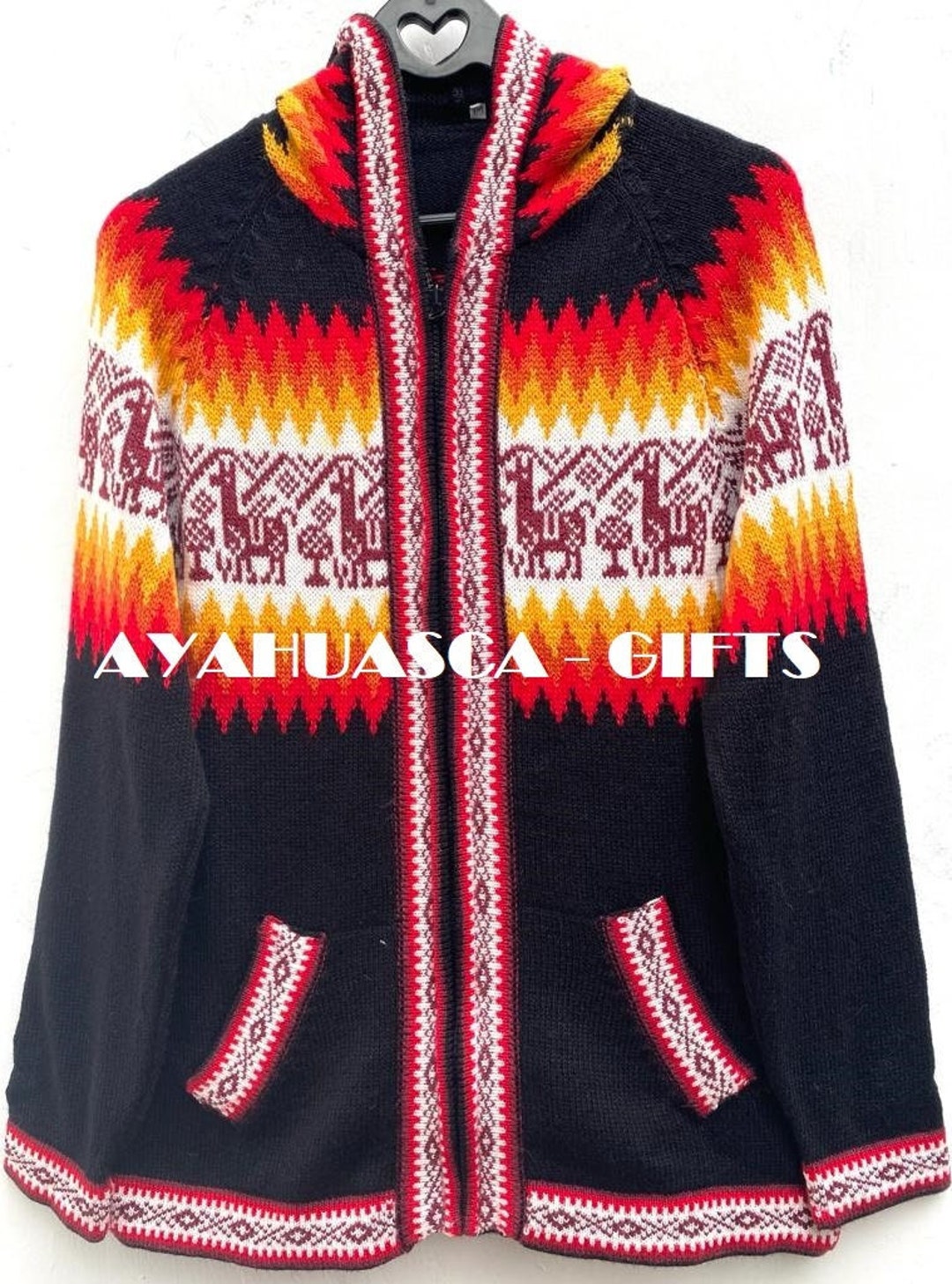 Black With Orange Alpaca Sweater, Peruvian Sweater, Unisex Sweater ...