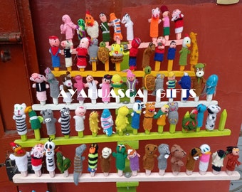 Lot of 9 NEW Handknitted Peruvian Crochet Finger Puppets Perfect present kids toddlers