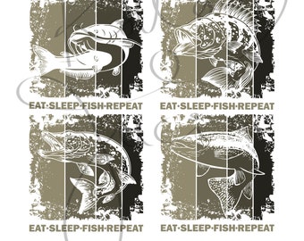 Fish design bundle, high resolution PNG, t-shirt design, apparel design, fishing, trout, bass, perch, catfish, pike, stickers