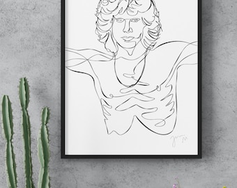Einzelne Linie oder eine Linie Zeichnungsillustration von Jim Morrison, hochauflösende PNG, printable