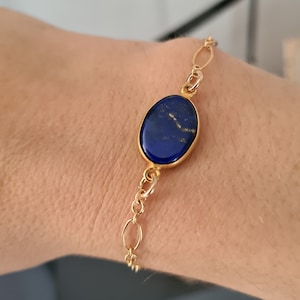 Pulsera en oro relleno de oro de 14 quilates y engastado lapislázuli en oro plata 925