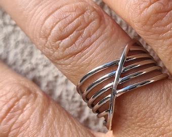 Wide multi-row ring in gold or silver stainless steel