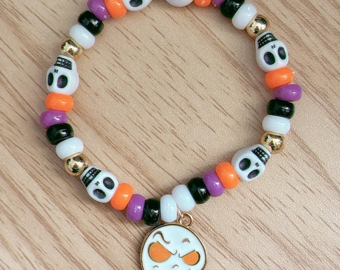 Nightmare Before Christmas Inspired Bead Bracelet Charm Halloween Fall Autumn Witchy Witch Ghost Scarecrow Skull