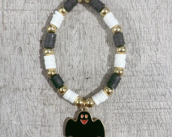 Black and White Ghost Bead Charm Bracelet Halloween Fall Autumn