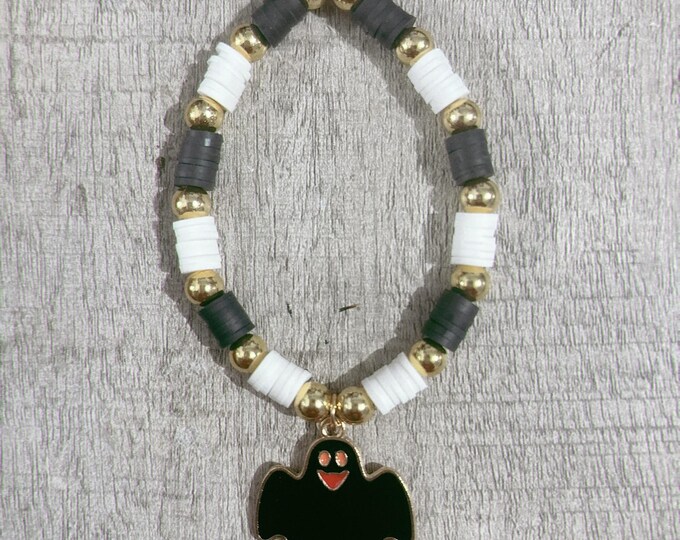 Black and White Ghost Bead Charm Bracelet Halloween Fall Autumn