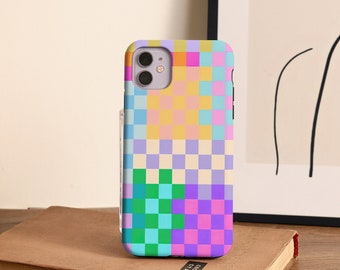 Colorful Checkered iPhone Case For iPhone 15 14 12 13 Pro Max XR 11 Pro Max iPhone SE Case Tough Snap Cover Exclusive Unique Kawaii Case