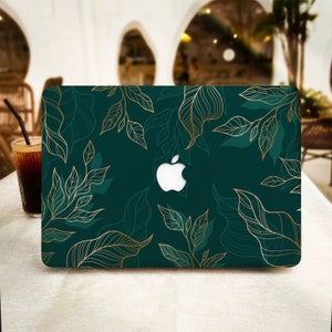 Étui MacBook Feuilles vert noir pour nouveau MacBook Pro 16 15 Macbook Air 15 14 13 MacBook Retina 15 13 12 Apple Laptop 2022 2021 2020 Cover