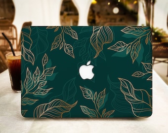 Schwarz grüne Blätter MacBook Hülle für neue MacBook Pro 16 15 MacBook Air 15 14 13 MacBook Retina 15 13 12 Apple Laptop 2022 2021 2020 Abdeckung
