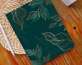 Blackish Green Leaves iPad Case iPad Air 4/5 Case with Pencil Holder iPad Pro 12.9" 11" Mini 6/5/4, 10/9/8/7, 10.2", 2022/2021