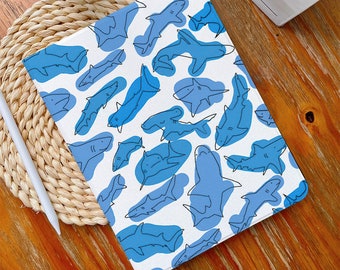 Cute Shark Party iPad Case with Pencil Holder for iPad 9.7"10.2"11"12.9" in, iPad Air 2 3 4 iPad Mini 6 5 4 3 iPad 2021 2020 Pro Cover