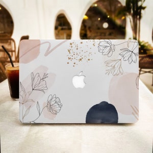 White Flower Line MacBook Case for New MacBook Pro 16 15 Macbook Air 15 14 13 MacBook Retina 15 13 12 Apple Laptop 2022 2021 2020 Cover
