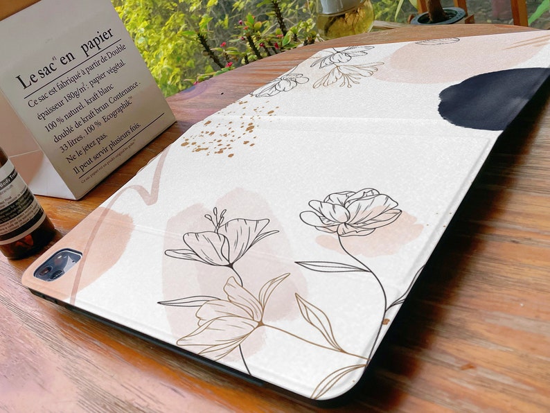 Abstract Flower Line iPad Case iPad Air 4/5 Case with Pencil Holder iPad Pro 12.9 11 Mini 6/5/4, 10/9/8/7, 10.2, 2022/2021 image 7