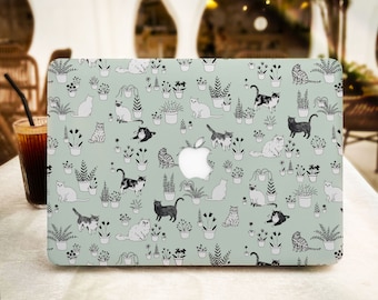 Plantes en pot et étui MacBook chat pour nouveau MacBook Pro 16 15 Macbook Air 15 14 13 MacBook Retina 15 13 12 Apple Laptop 2022 2021 2020 Cover