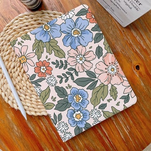 Simplicity Flowers iPad Case iPad Air 4/5 Case with Pencil Holder iPad Pro 12.9" 11" Mini 6/5/4, 10/9/8/7, 10.2", 2022/2021