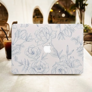 Royal Blue Floral MacBook Case Laptop Cover For Mac 16 12 13 Inch For Macbook Air 15/13 Pro 13/14/15/16 2022 2023 M2 A2941