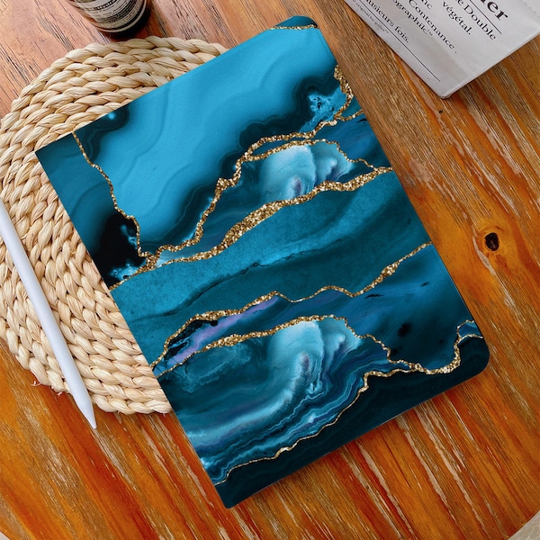 Waves Gilt Art iPad Case iPad Air 4/5 Case with Pencil Holder iPad Pro 12.9"  iPad Pro 11"  iPad Mini 4 / 4th / 5, 7, 12.9, 10.2, 2020