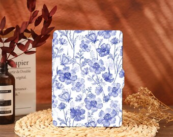 Blue Flower Art Line Floral kindle Case Cover Paperwhite 2021 Paperwhite 6.8 Case Kindle 10th 11th Generation kindle 6" Cover 2022