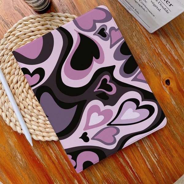 Purple Melting Heart iPad Case iPad Air 4/5 Case with Pencil Holder iPad Pro 12.9" 11" Mini 6/5/4, 10/9/8/7, 10.2", 2022/2021