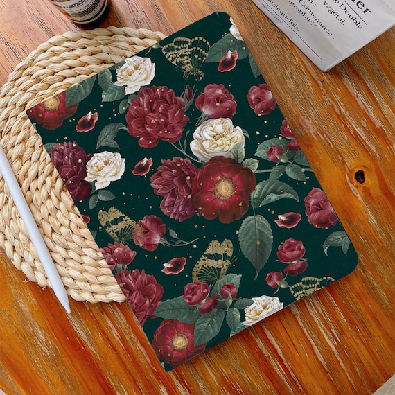 Retro Floral Aesthetic iPad Case iPad Air 4/5 Case with Pencil Holder iPad Pro 12.9" 11" Mini 6/5/4, 10/9/8/7, 10.2", 2022/2021