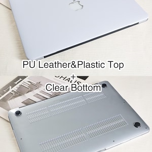 Puede incluir: Una funda para port&aacute;til de color azul claro con la parte inferior transparente. La funda est&aacute; hecha de cuero PU y pl&aacute;stico. La funda tiene un recorte para el logotipo de Apple.