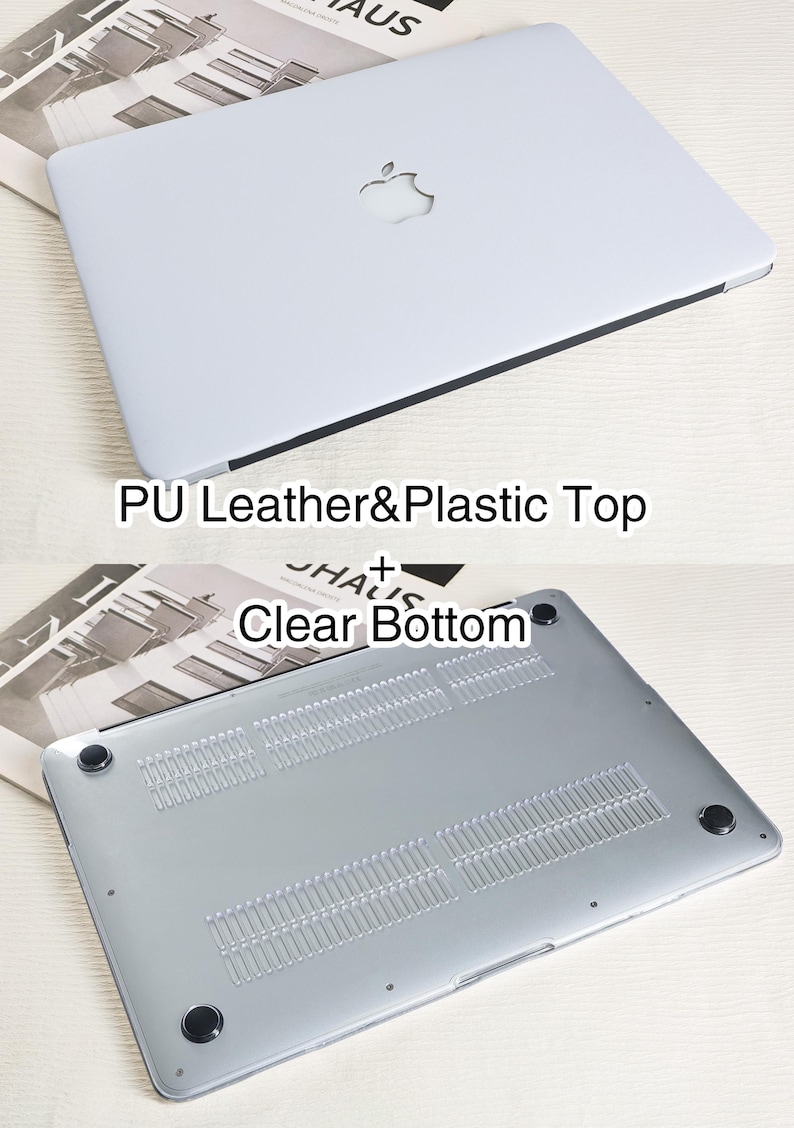 Puede incluir: Una funda para port&aacute;til de color azul claro con la parte inferior transparente. La funda est&aacute; hecha de cuero PU y pl&aacute;stico. La funda tiene un recorte para el logotipo de Apple.