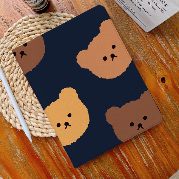 Kawaii Bear Head iPad Case with Pencil Holder for iPad Air 4/5 iPad Pro 12.9" 11" 9.7", iPad Mini 6, iPad 9/8/7, 10.2", 2022/2021