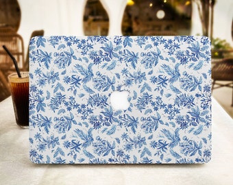 Vintage Blue Floral MacBook Cover for MacBook Pro 13 14 15 16 , MacBook Air 13 in M2, Laptop Hard Case Protective Cover for 11 12 Laptops